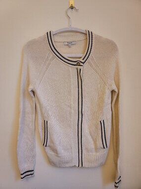 Madwell - Zippered Cardigan with Navy Accent - Cream - Size XS